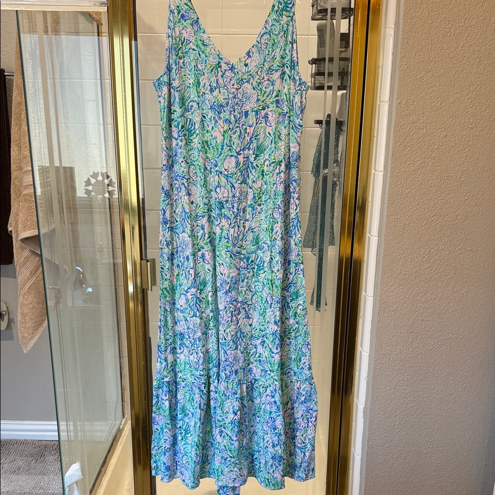 Lilly Pulitzer Blue and Green Floral Maxi Dress